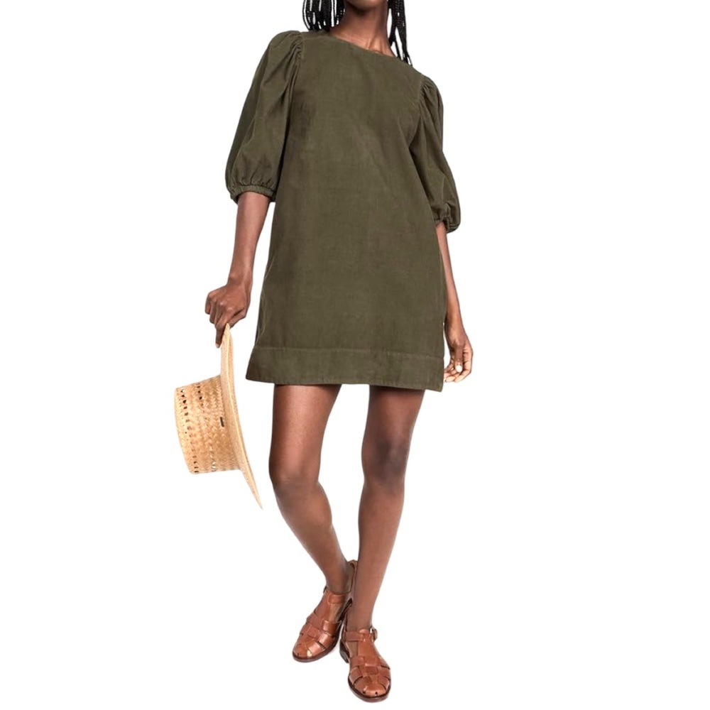 Velvet by Graham & Spencer Women's Eliah Corduroy Puff Sleeve Dress Relaxed Fit